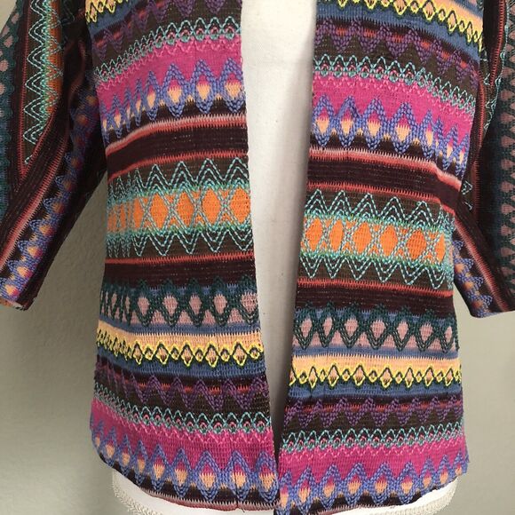 Sole Mio Womens Medium Embroidered Open Jacket Pink Purple Boho Vibrant #3982 - Picture 3 of 9